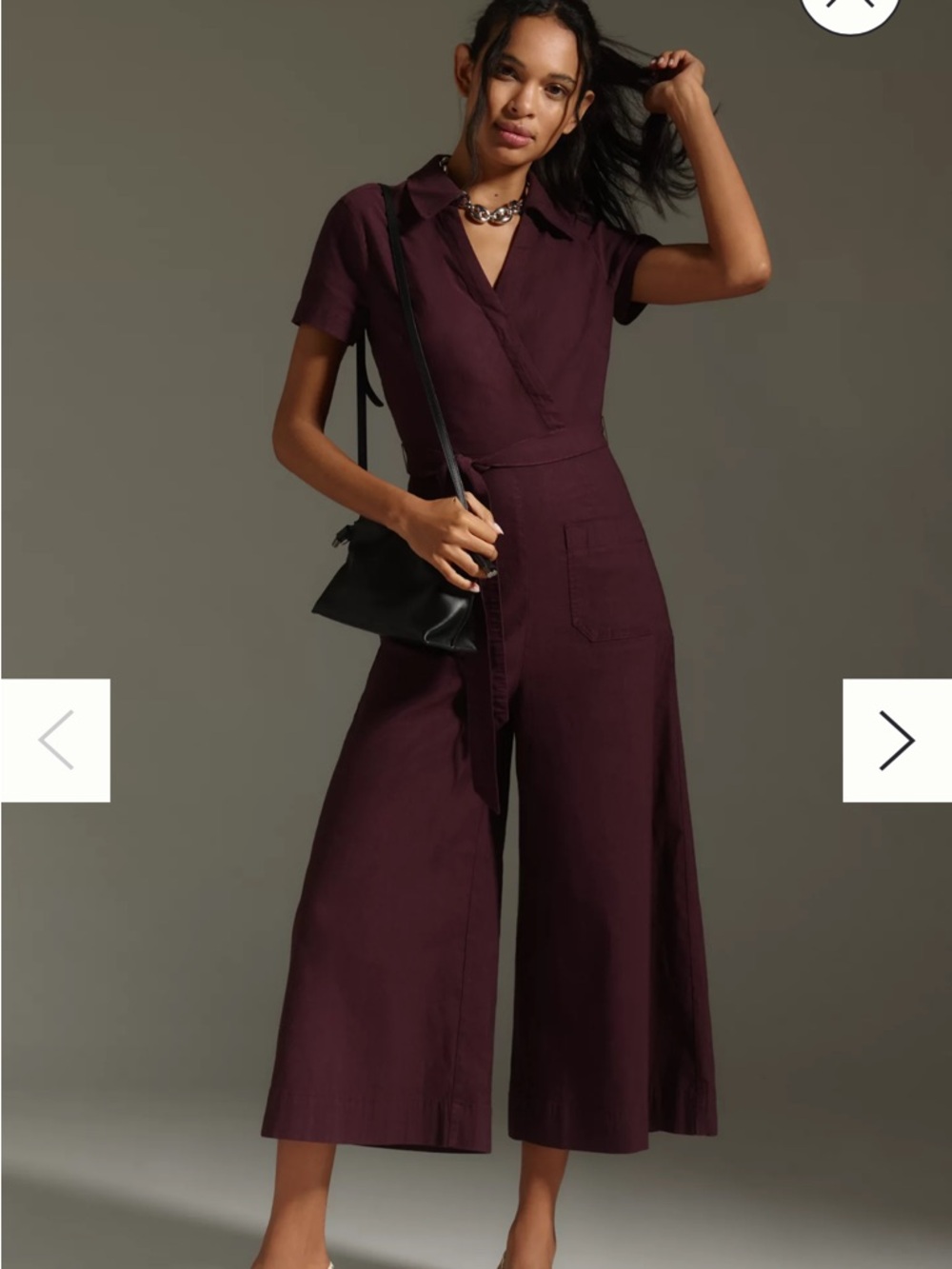 Anthropologie Plum Short-Sleeve Wrap Jumpsuit